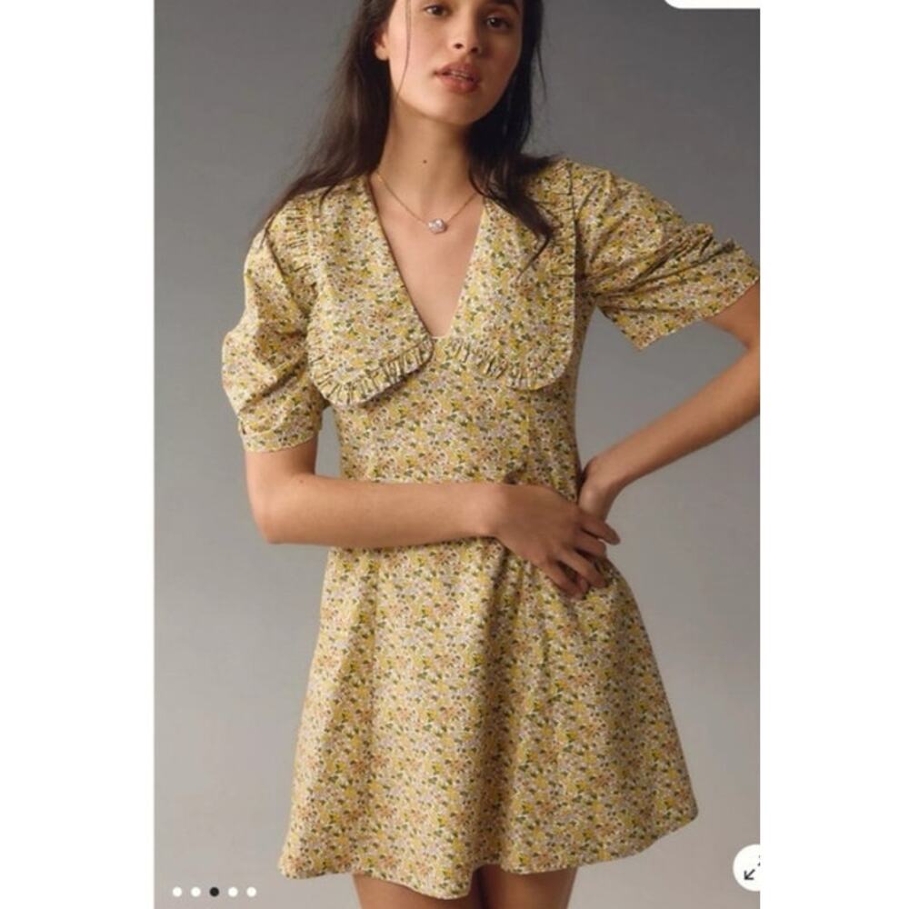 Anthropologie Floral Mini Dress Peter Pan Collar Cottagecore Sz 8